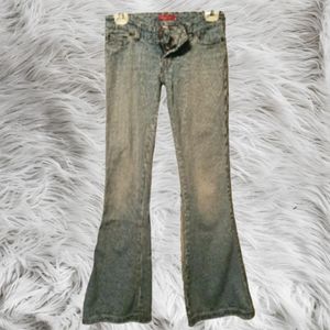 S) Y2K Vintage Stretch Flare Jeans | Size 16 Slim | Light Wash Embroidered Pocke